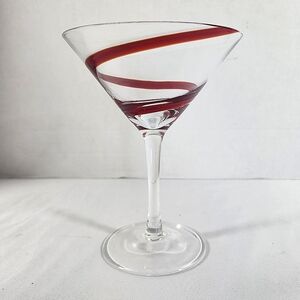 Pier 1 Red Swirl Line Martini Cosmopolitan Glass Retired 6 5/8in P1CSWIR